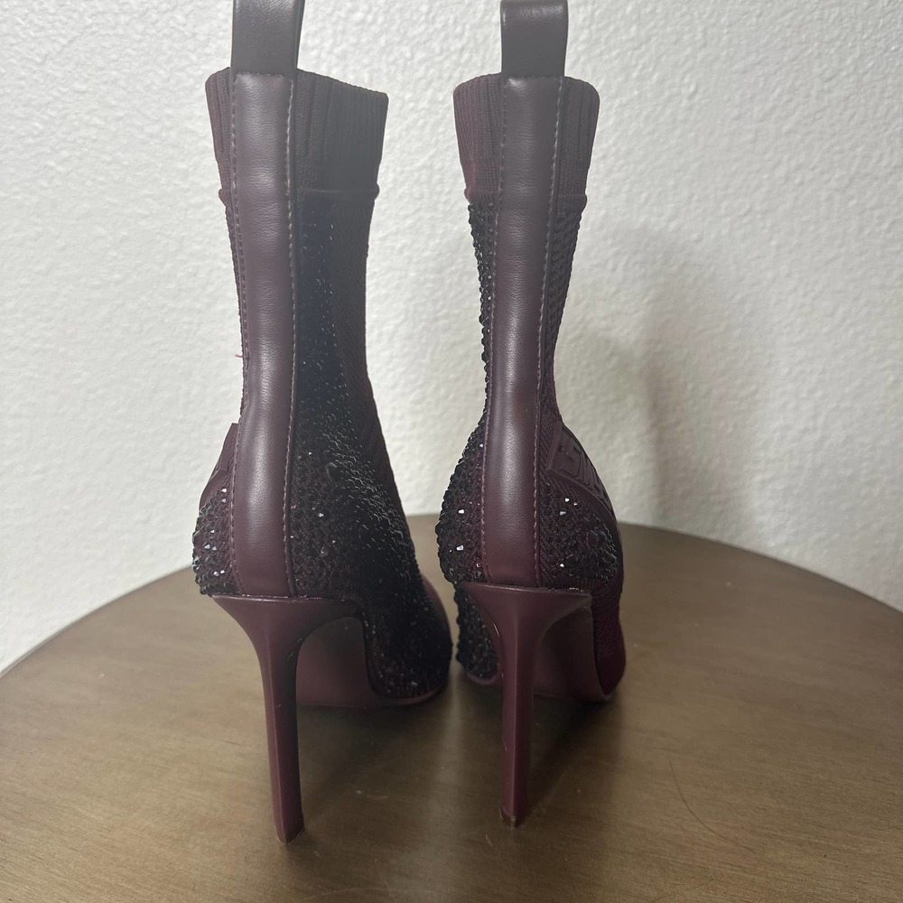 Knit Pointed-Toe High Heel Ankle Boots in Plum - Picture 4 of 7